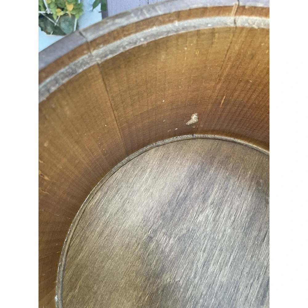 Vintage Wooden Firkin Sugar Bucket Swing Handle Lid 2 Brass Bands 12